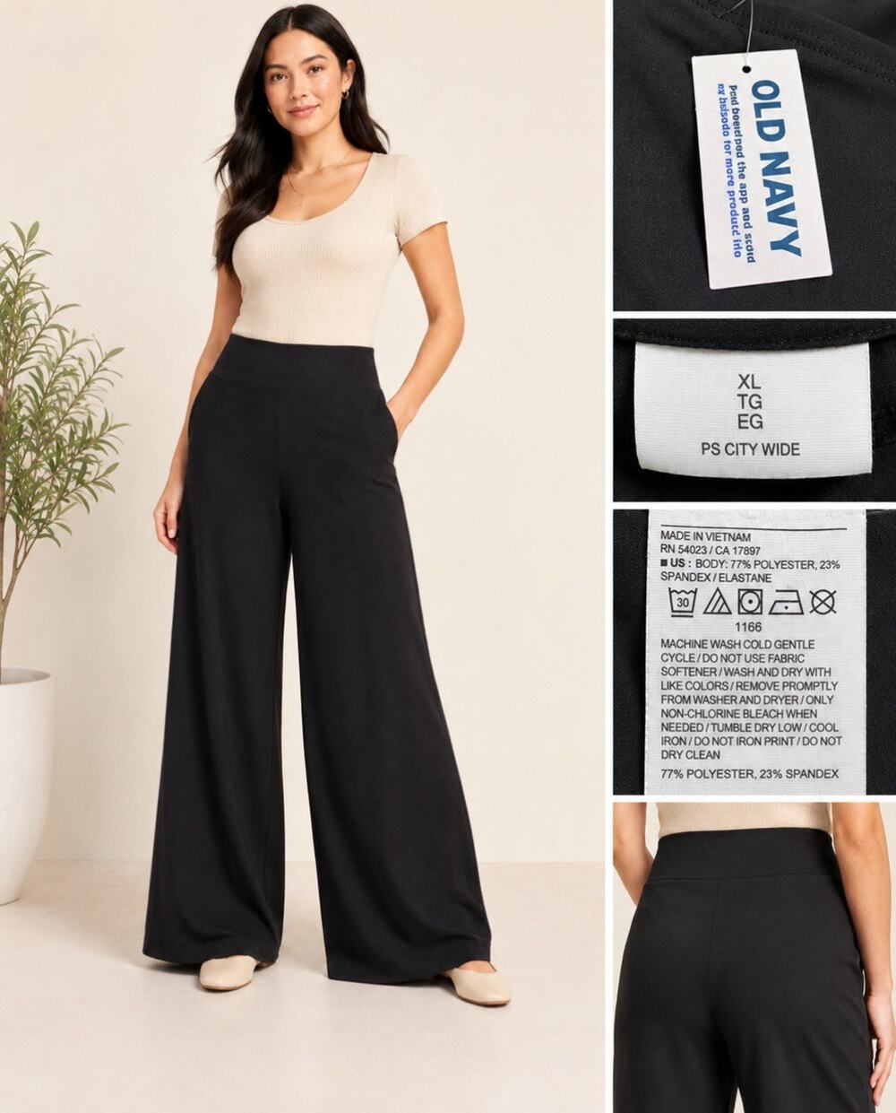 NWT Minimalist Coastal Beachy Old Navy Women's Wide Leg City Pants Size XL Black